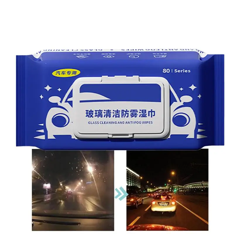 Car Window Cleaner Wipes Car Anti-Fog Wipes Car Glass Cleaner Portable 80pcs Auto Glass Cleaner Car Accessories For Rearview