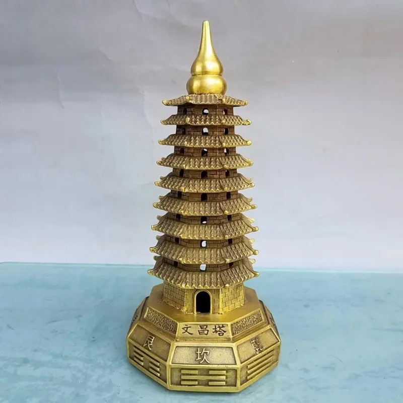 

5"Tibetan Temple Collection Old Brass Wen Chang Tower pagoda Stupa Amitabha worship hall ornaments Town House Exorcism