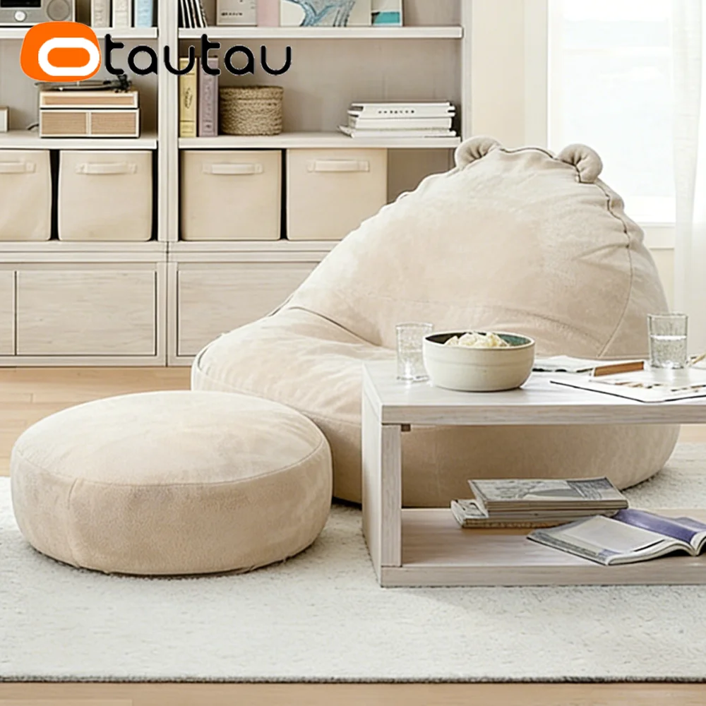 Funda para puf infantil OTAUTAU, funda para puf de esquina de terciopelo suave color leche, funda para puf otomano SF605【¡Sin relleno! ¡Compre el relleno usted mismo!】