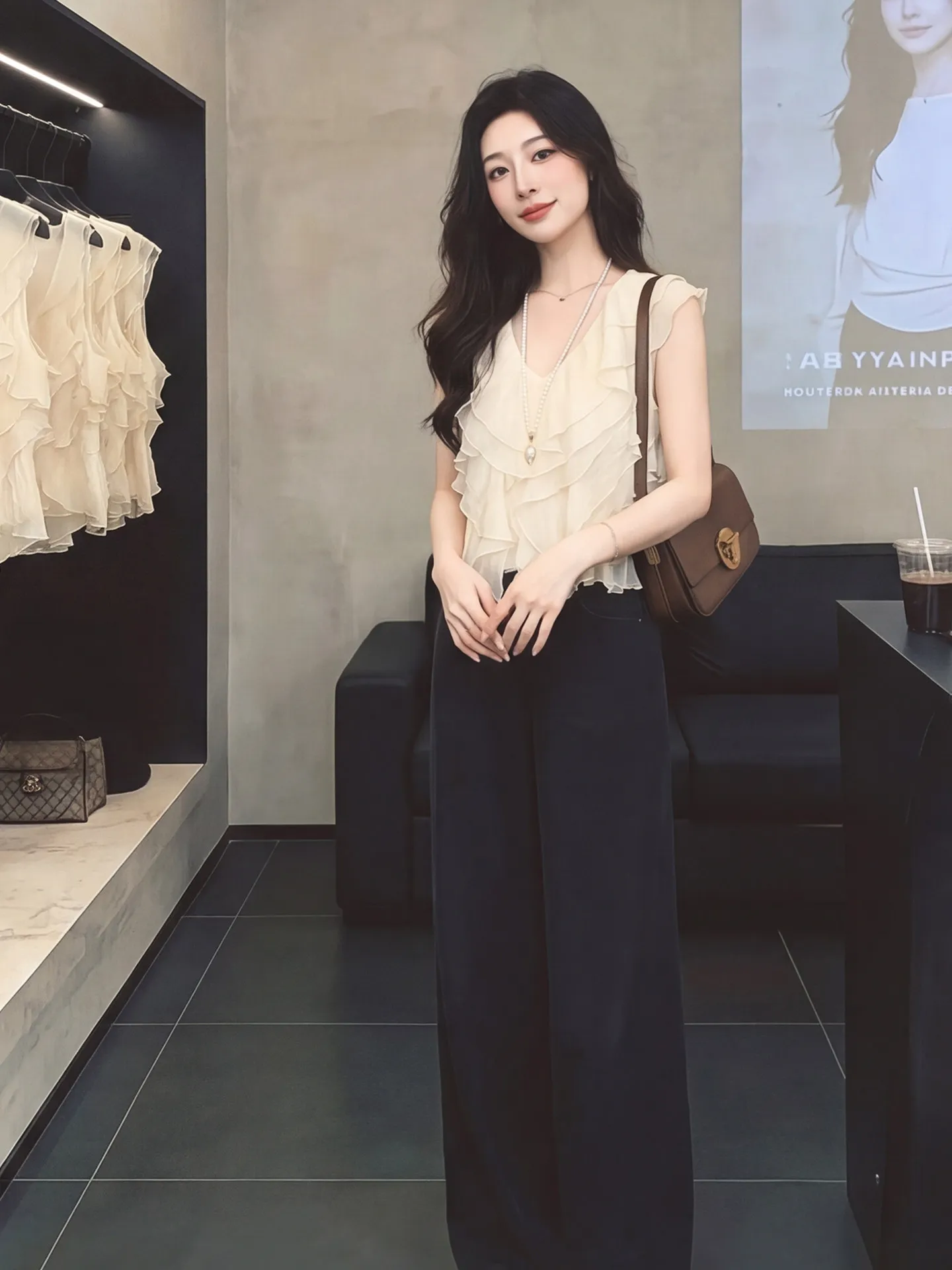 Cherry Blossom Pink V-Neck Tulle Hem Sleeveless Short Women's Tank Top Summer Beautiful Back Outerwear Thin Fashion Elements