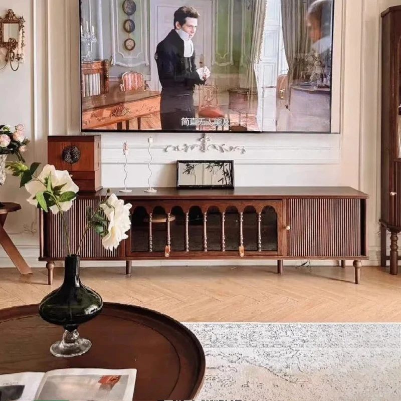 

Solid wood living room high-end storage cabinet integrated retro TV cabinet