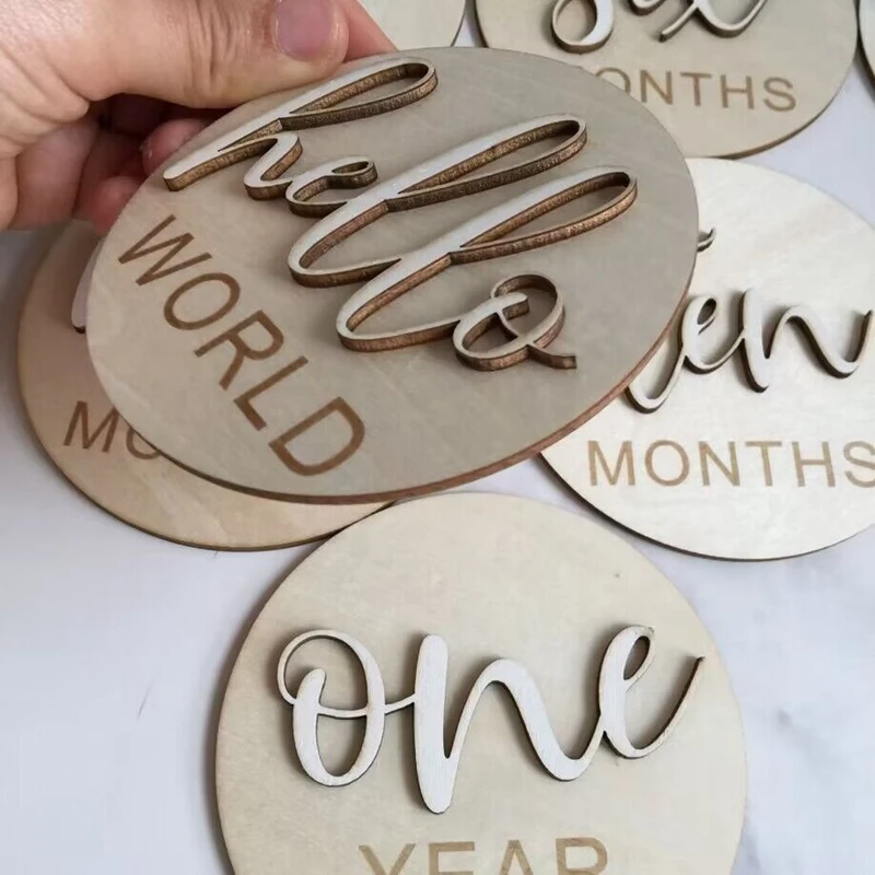 13 Pieces Wooden Baby Monthly Milestone Cards Wooden 3D Monthly Milestone Discs for Baby Photos