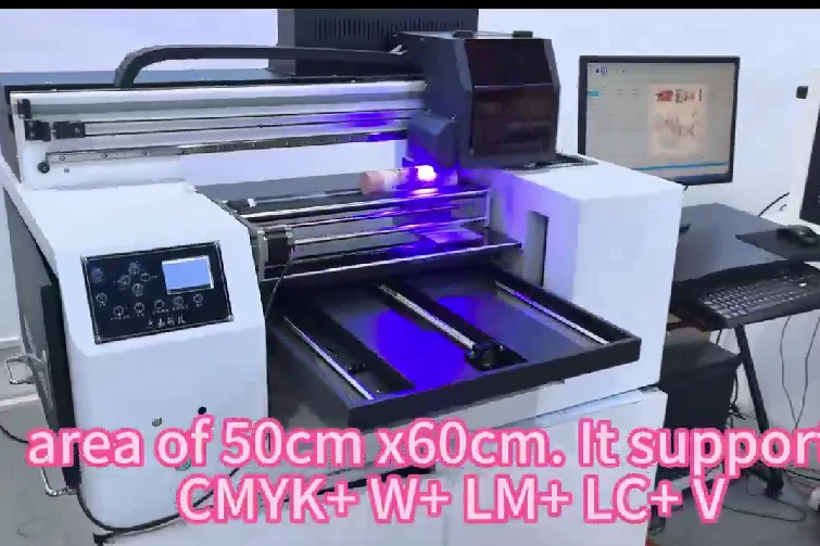 Stampante flatbed UV dimensioni di stampa 500 * 600 mm con software riin multicolori colori vernice bianca cmyk con due teste xp600