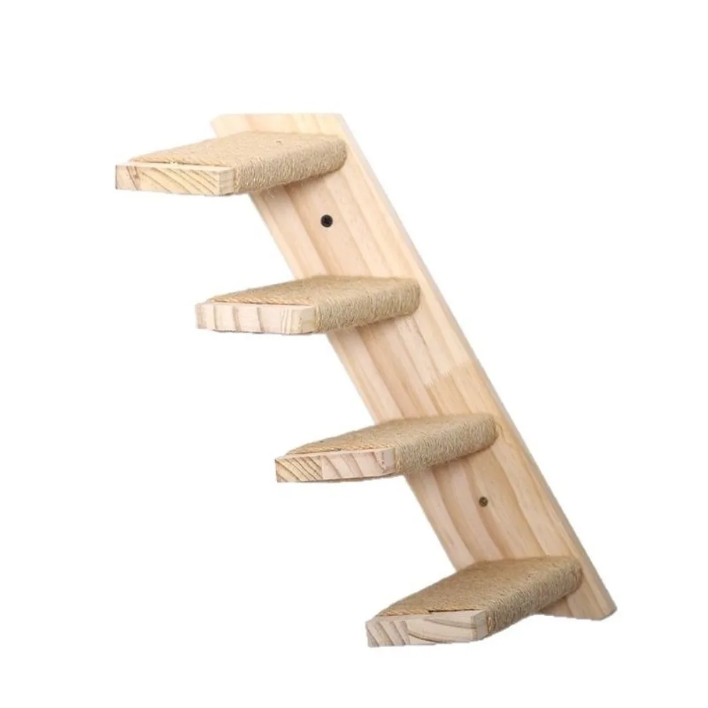 1 pièce/4 pièces Étagères murales en bois pour chat avec revêtement en sisal, jouet escalier pour chat, griffoir, meuble décoratif pour la maison