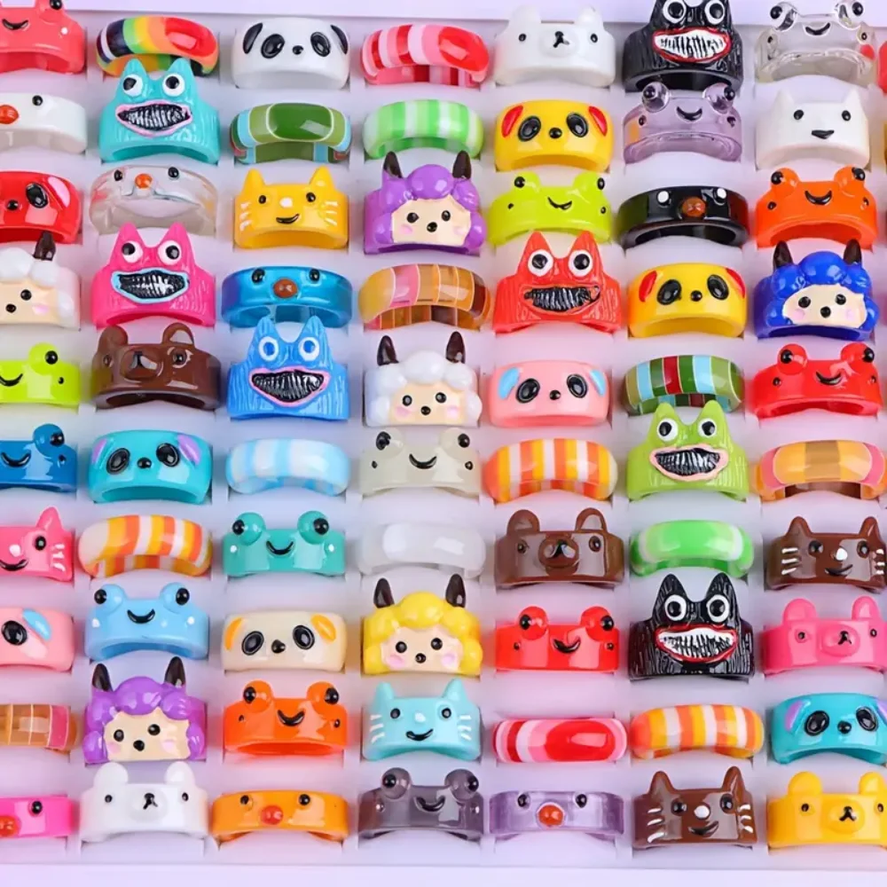 10/20/30/50Pieces Cute Lovely Animal Frog Bear Resin Rings Set Random Style Match For Daily Outfits Party Sweet Gifts