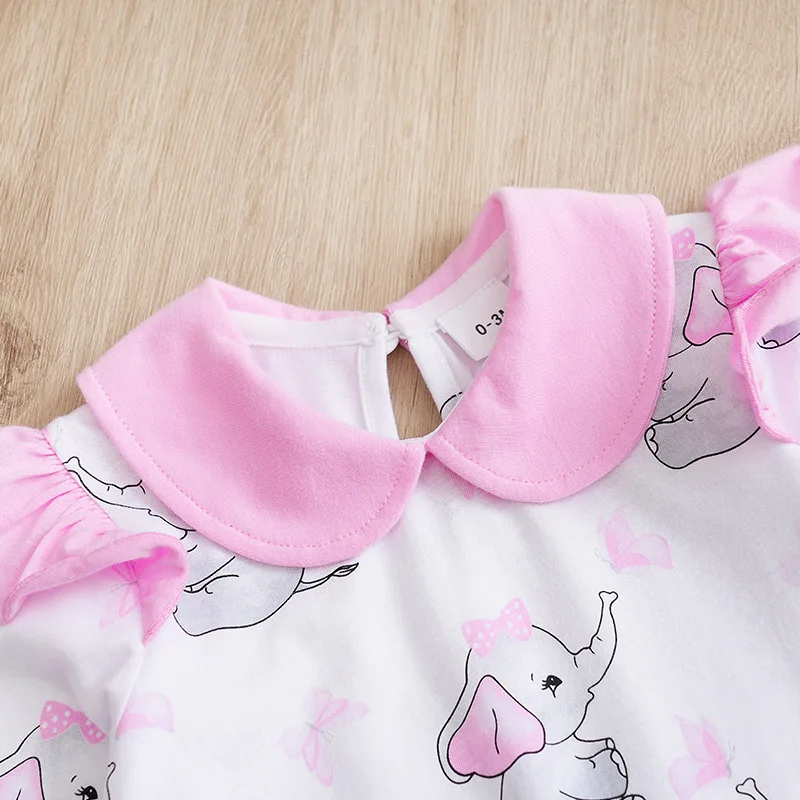 Baby Jumpsuit Cute Cartoon Butterfly Elephant Print Cotton Comfortable Spring And Autumn Long Sleeved 0-18m Newborn Clothes