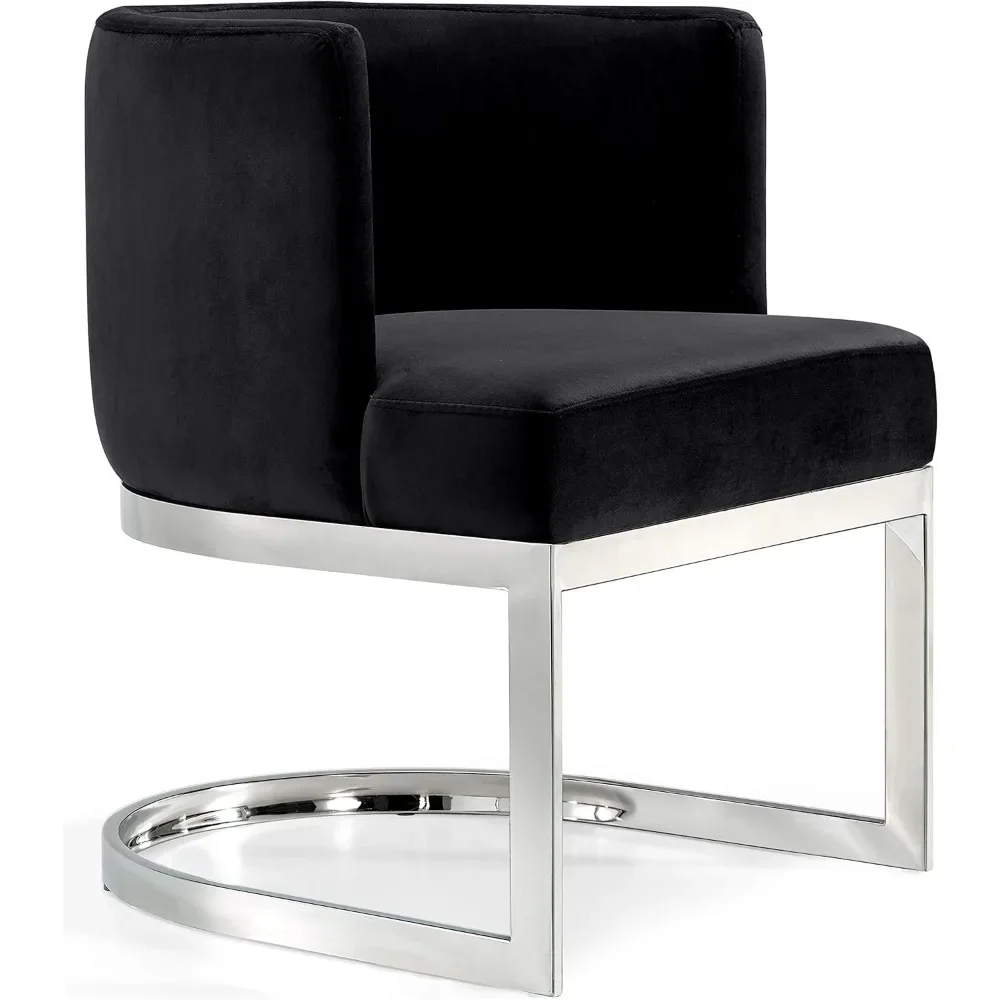 Contemporary Velvet Upholstered Dining Chair with Polished Chrome Metal Frame, 24