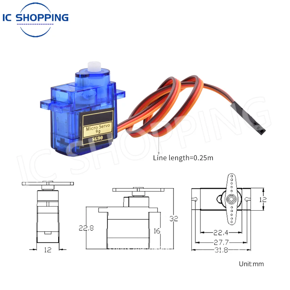 6pcs Sg90 9g Micro Servo Motor, Mini Servos Motor Kit Plastic Gear 180 Degree Servo for Rc Car Airplane Plane for Arduino