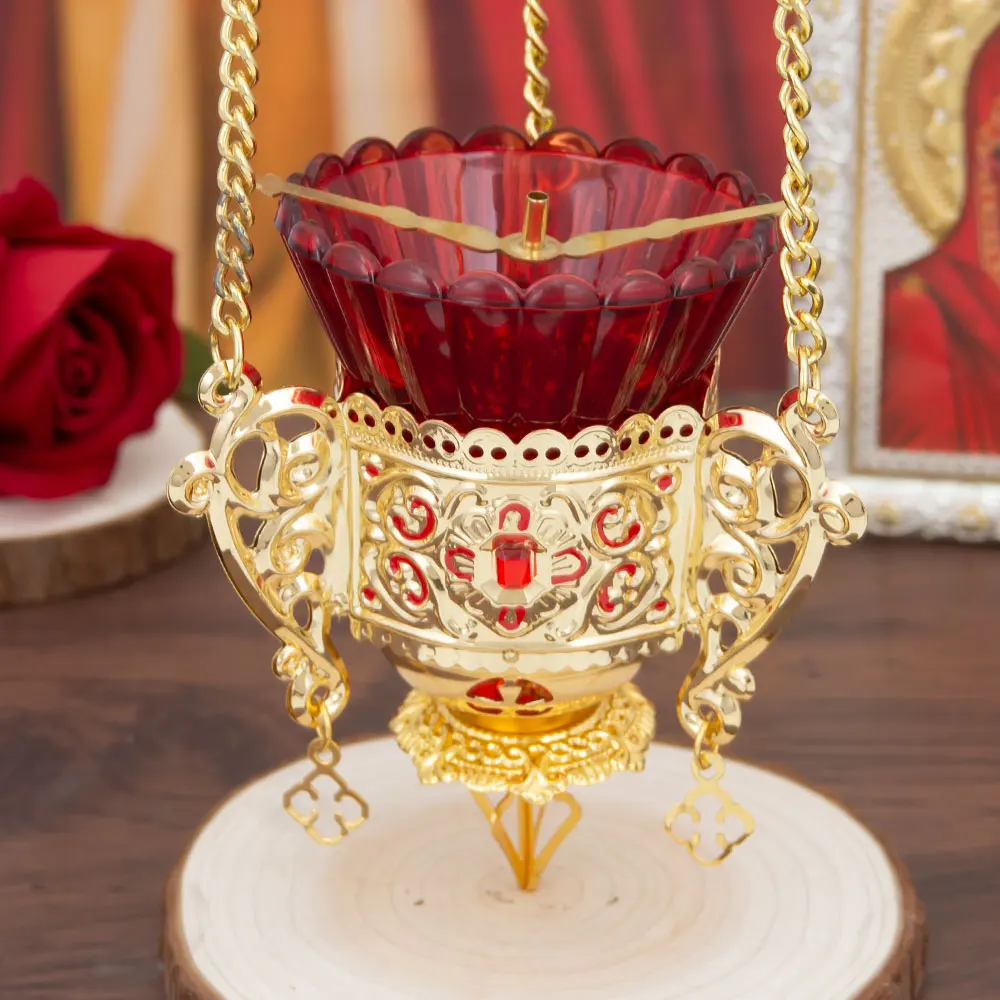 HTISOK Antiker Goldener Kirchen-Weihrauchbrenner mit Karmesinglas-Schale, Vintage-Ritualartefakt, Meditationsbrenner, Sammlerstück für die Altardekoration – Detail 6