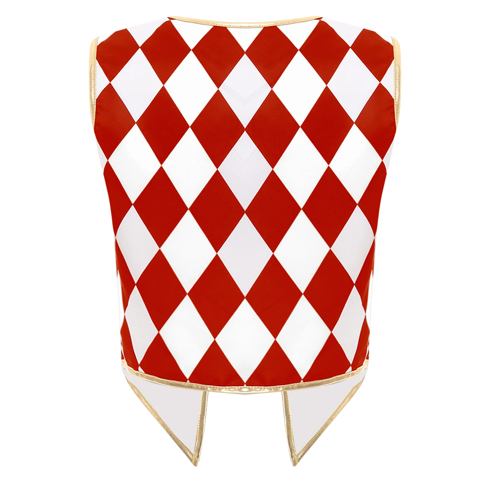 Women Halloween Circus Ringmaster Vest V Neck Checkered Waistcoat Carnival Theme Party Fancy Dress Ball Clown Cosplay Costume view 2