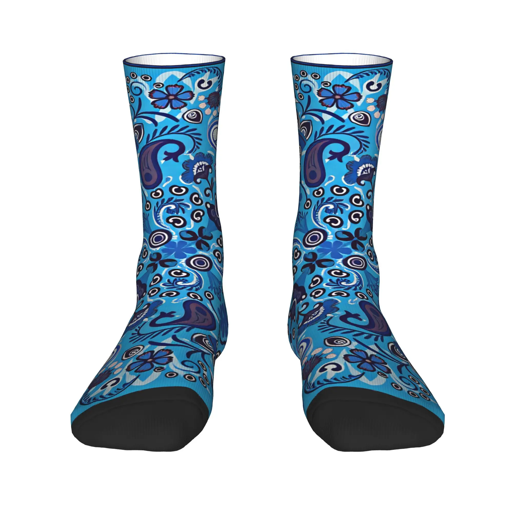 Royal Blue Floral Paisley Socks  Anti Sweat Stockings Men Comfortable Skateboard Socks Autumn Funny Graphic Socks