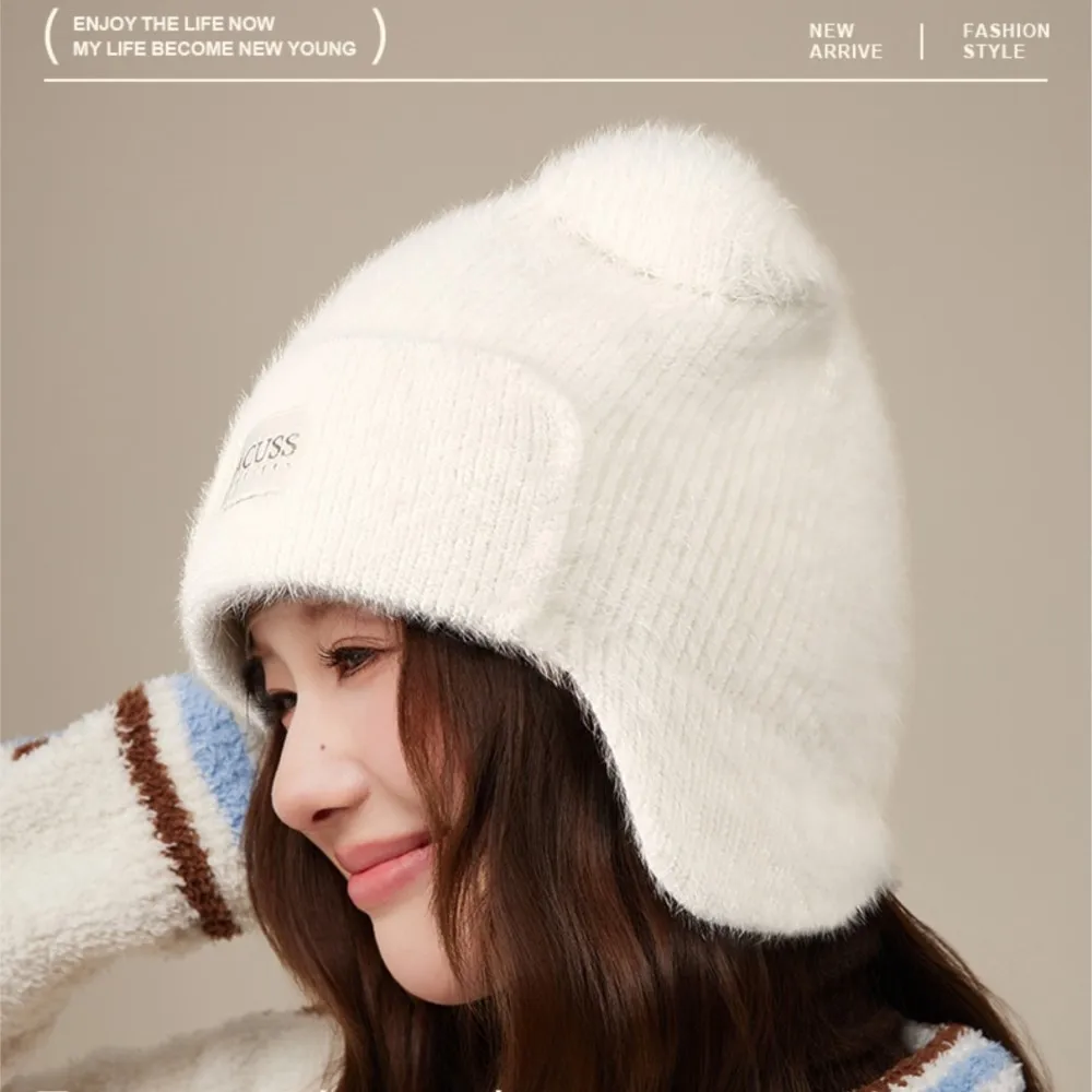 Women Rabbit Fur Knit Beanie Hat 56-62cm White Grey Beige Pink Winter Warm Soft Cozy Daily Wear Classic New Style Arrival