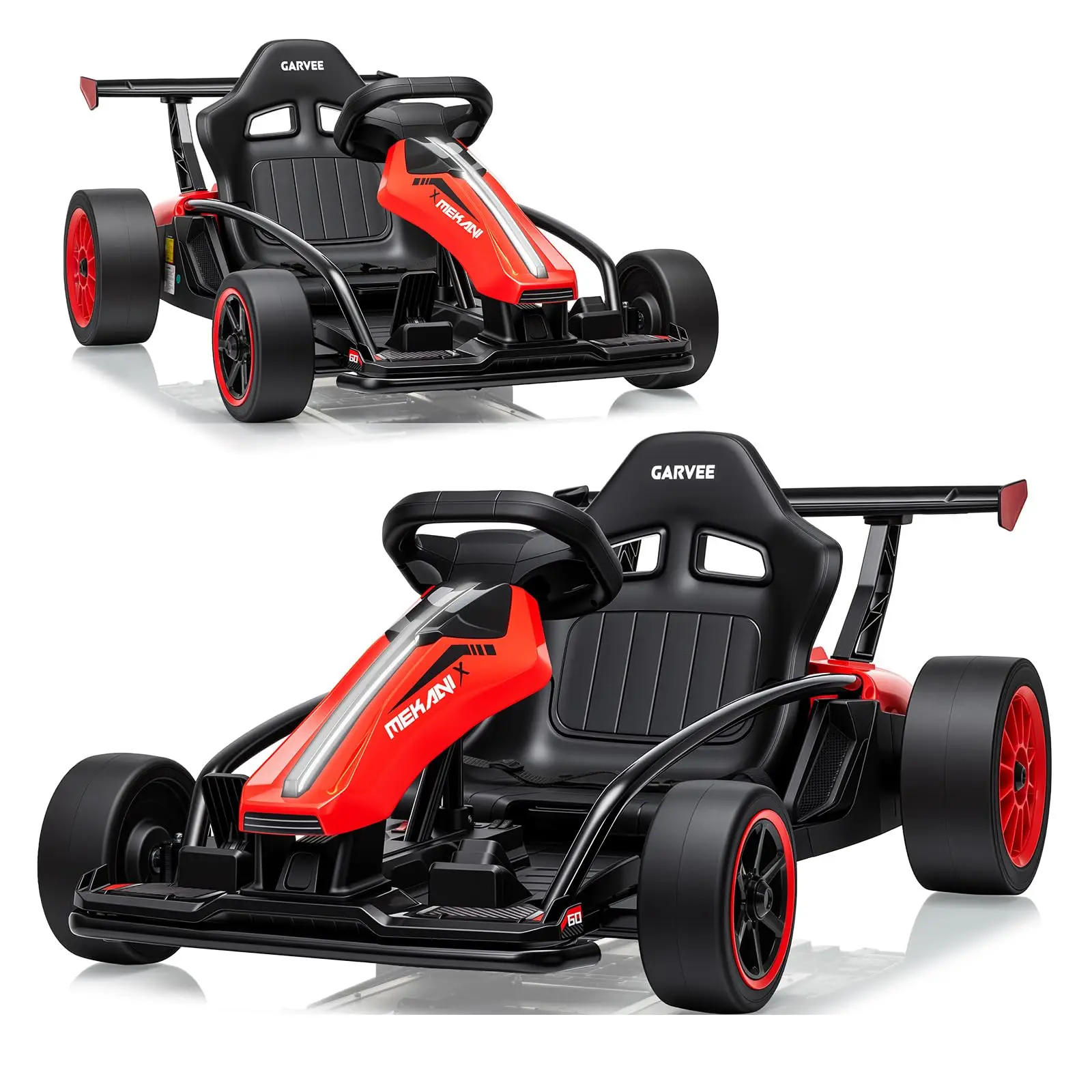 24V 400W Electric Go Kart for Kids 8-12 Years – Dual Motor Drift Ride-On Car with LED Lights, White Body & Red Wheels, US Standard