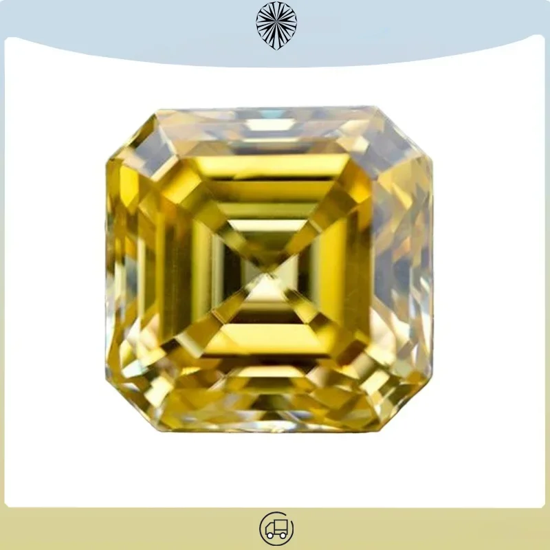 

Moissanite Stone Asscher Cut Golden Yellow Color Lab Grown Moissanite Jewelry Pass Diamond Tester with GRA Certificate