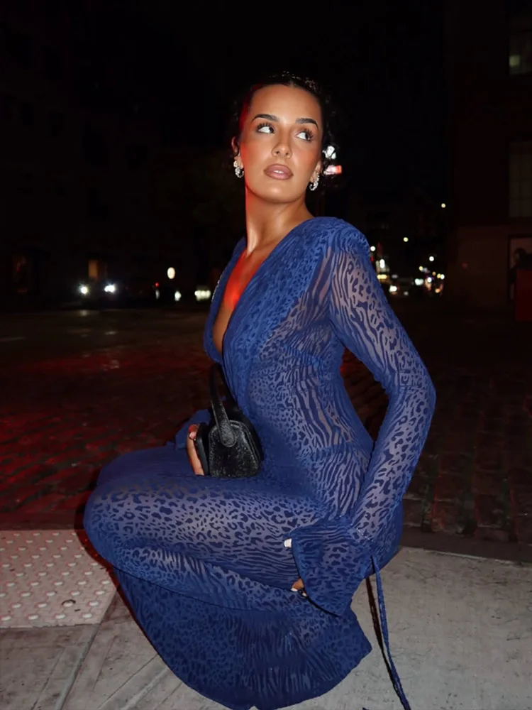 CNYISHE Colletto oscillante Pizzo Sheer Manica lunga Club sexy Abiti da donna Fashion Party Bodycon Guaina Abiti Abiti femminili