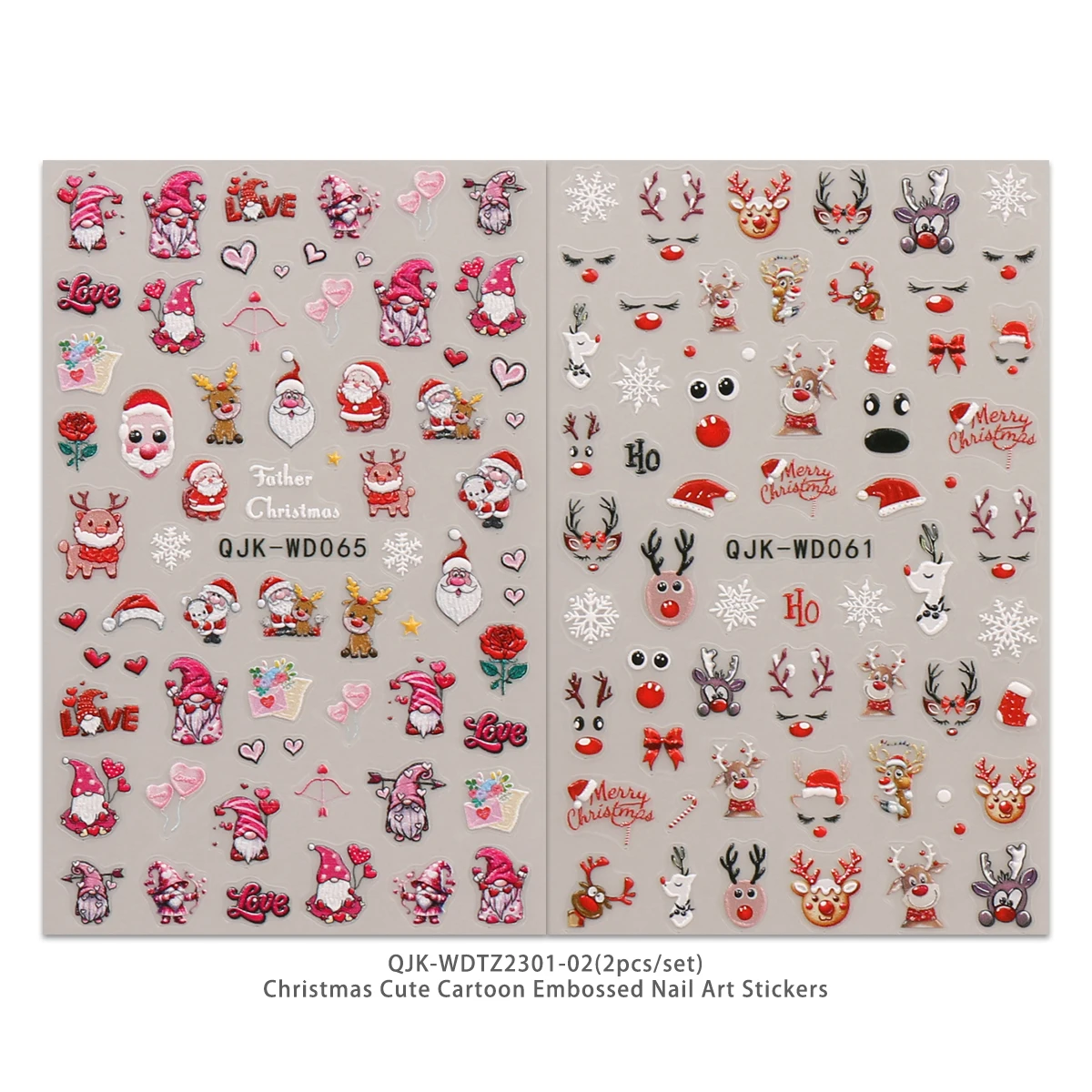 สติกเกอร์ติดเล็บลายคริสต์มาสฤดูหนาว 2 ชิ้น, สติกเกอร์ติดเล็บลายนูนแบบศิลปะ, ใช้งานง่ายสำหรับตกแต่งเล็บ, DIY