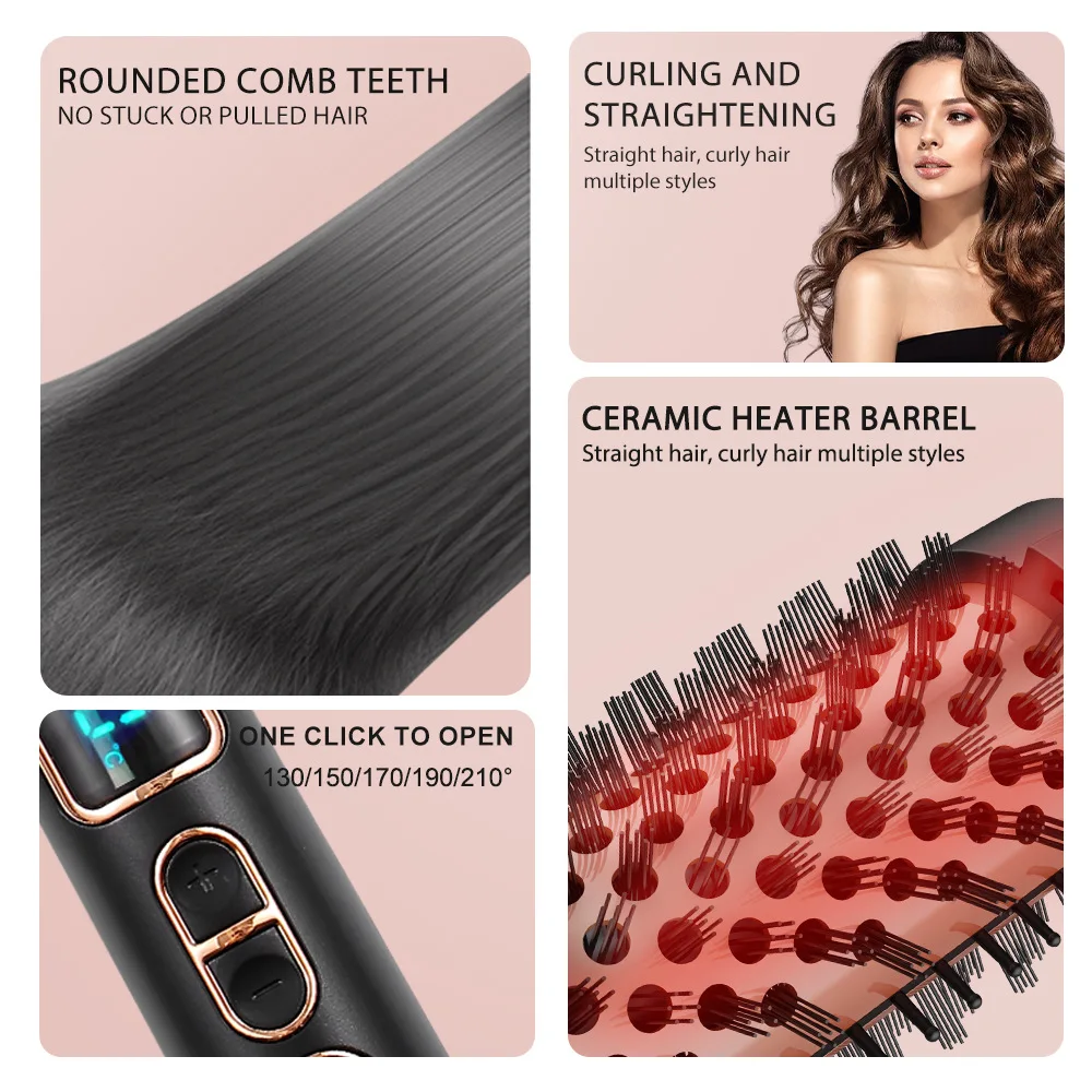 2‑In‑1 Electric Curling Comb 38mm Ceramic Barrel Negative Ion Hot Curling Brush Adjustable Temp Hair Curling Iron