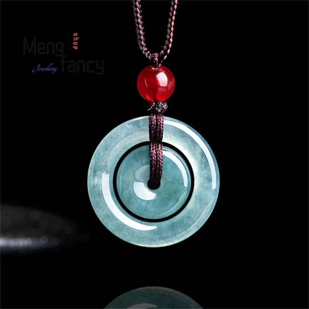 

Natural A-goods Jadeite Blue Water Peace Buckle Jade Pendant Simple Exquisite High-grade Luxury Fashion Jewelry Holiday Gifts