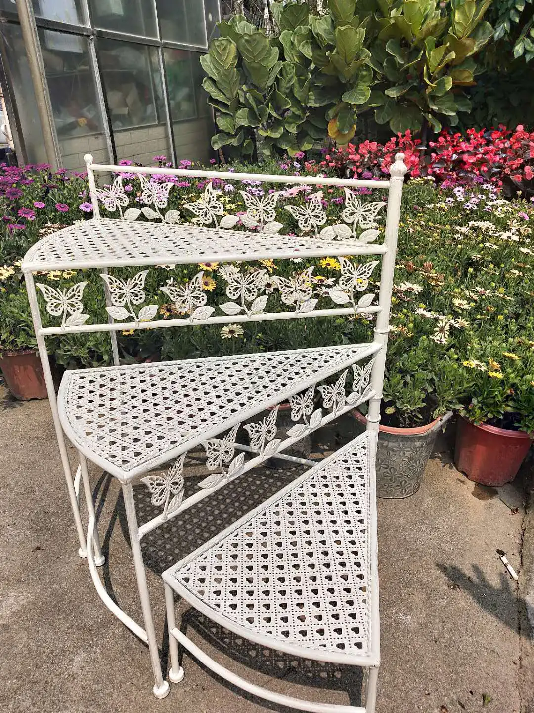 

Wrought iron floor-to-ceiling living room balcony courtyard garden rotatable three-layer multi-layer flower stand