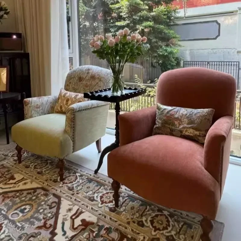 DSA simple retro multi-functional living room armchair cotton and linen jacquard small apartment solid wood sofa