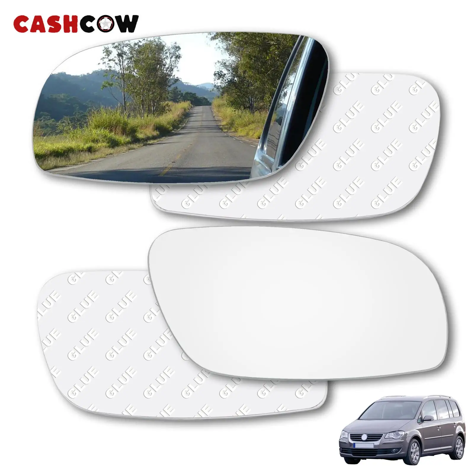 CASHCOW Outside Rearview Mirror Glass Side mirror Rear View Stick On For VW Volkswagen Touran MK1 2003 2004 - 2009