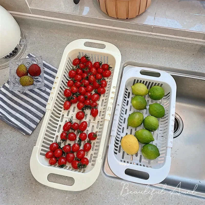 Retractable Drain Basket Kitchen Sink Dish Basin Drain Rack Plastic Drain Basket Dish Rack Vegetable Basket Storage Rack