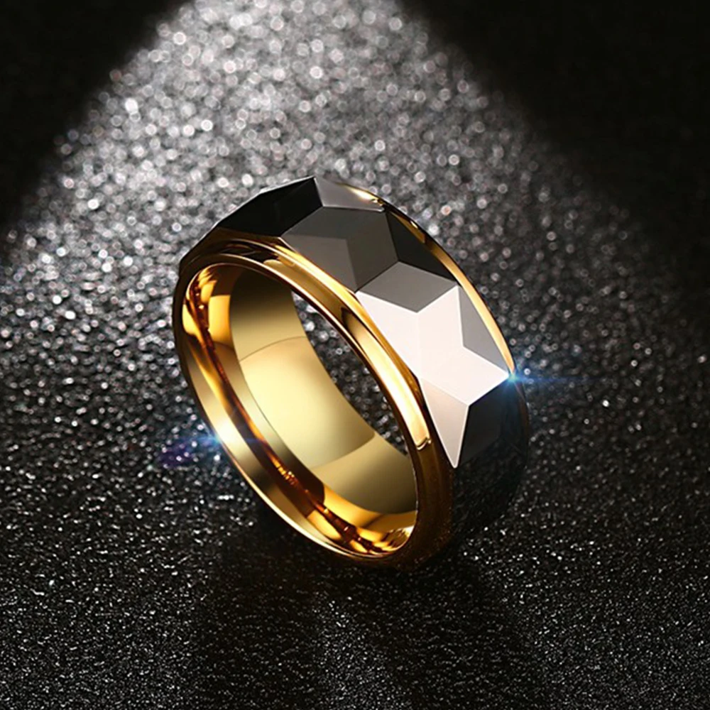 JHSL Men Statement Tungsten Rings Black Gold Color High Quality Fashion Male Jewelry Christmas Gift Size 7 8 9 10 11 12