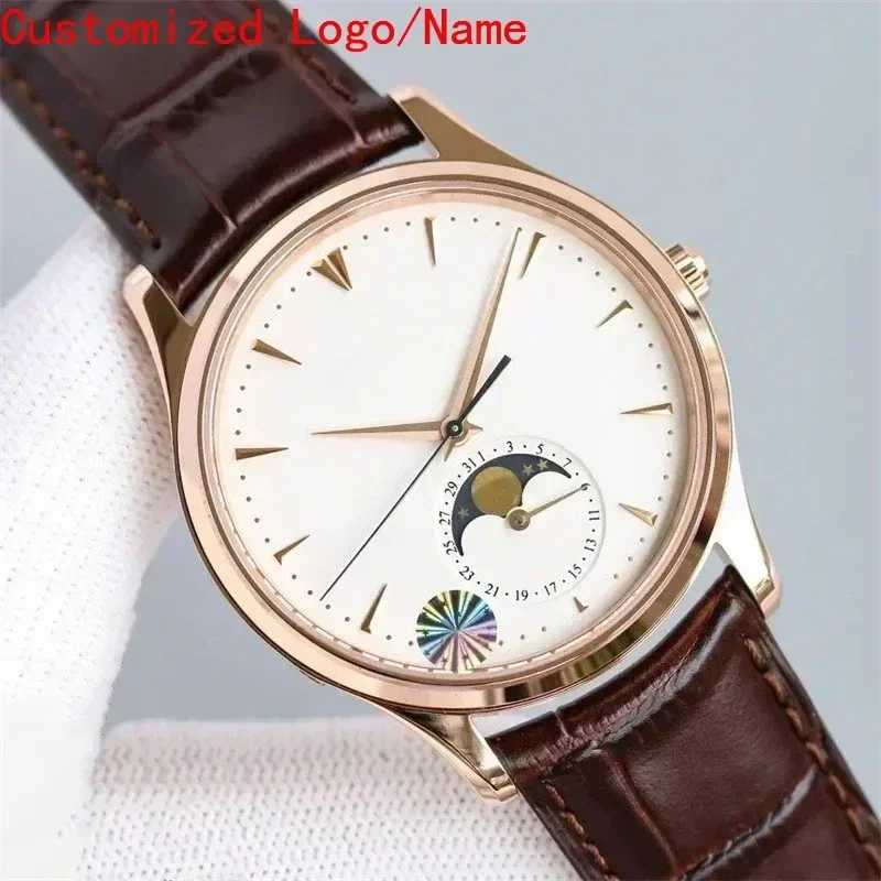 고급 남성용 문페이즈 럭셔리 손목시계 자동 기계식 시계 스테인리스 스틸 블랙 블루 가죽 맞춤형