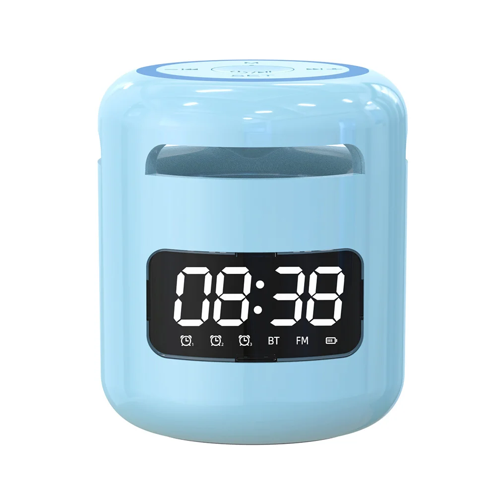 Wireless Bluetooth 5.0 Speaker HiFi Sound Quality LED Warm Night Light FM Radio ABS Smart Electronic Alarm Clock, Blue