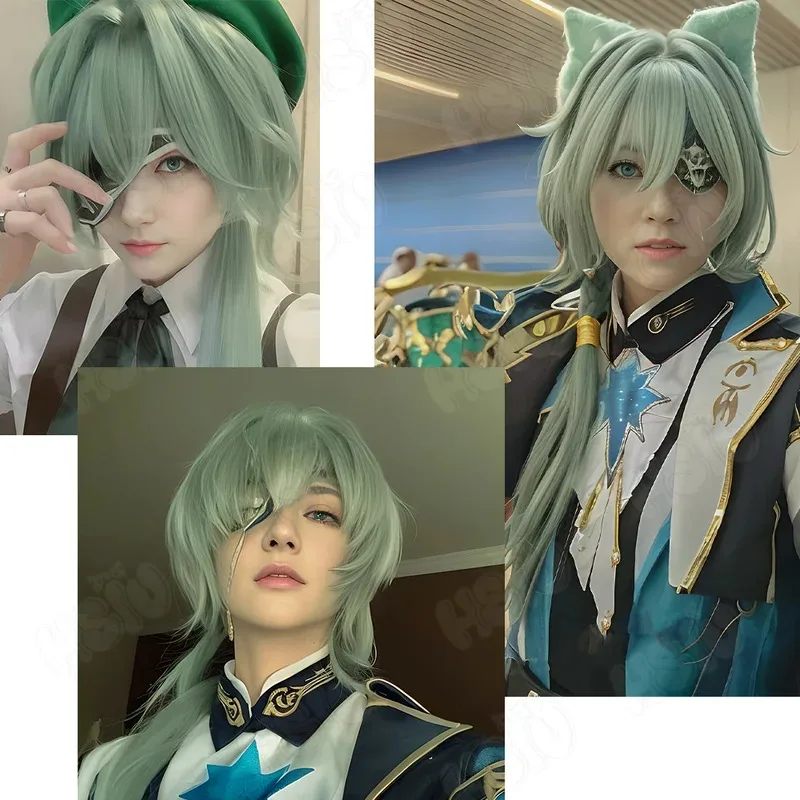 CyAnaxa شعر مستعار تأثيري الألياف شعر مستعار اصطناعي 「HSIU」 الفيروز مزيج الأزرق والأخضر شعر مستعار طويل + غطاء شعر مستعار لعبة هونكاي ستار السكك الحديدية Anaxagoras تأثيري