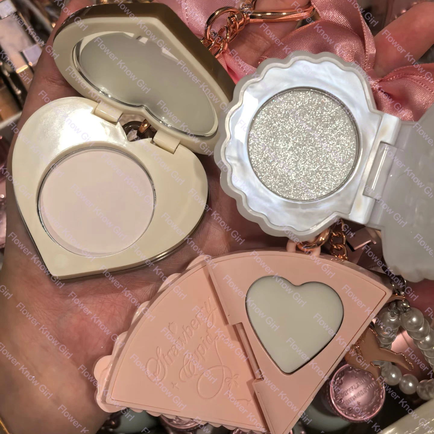 FlowerKnow Bunny Garden Portable Lip Balm Face Powder with Blush Highlighter Pendant - Long Lasting Makeup Decoration