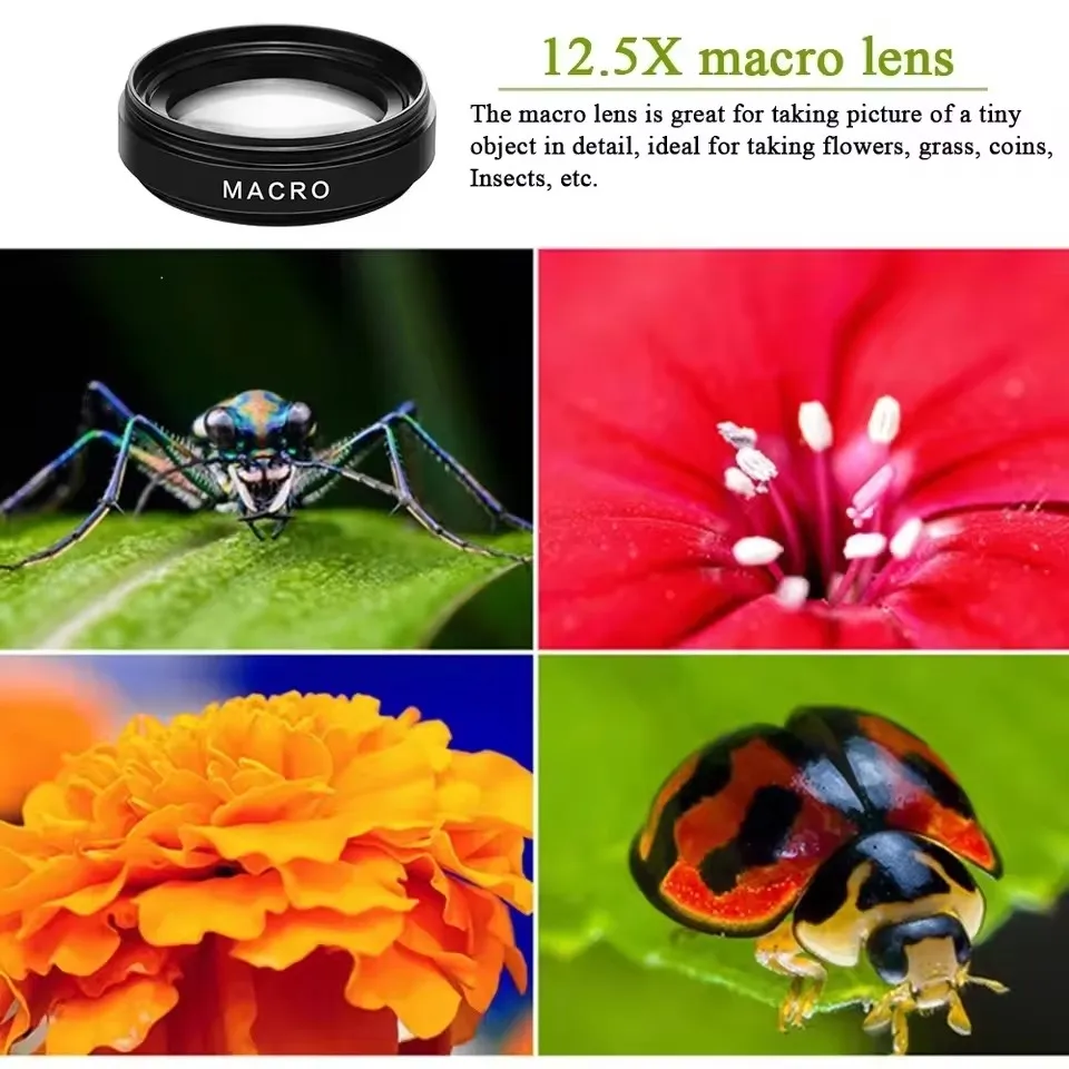 Daily Phone Camera Lens 0.45X Ultra Wide Angle + 12.5X Macro Lens Universal Clip-On Camera Lens For Most Smartphones