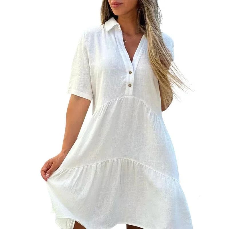 กระโปรงทรงเอเอวกลางผ้าเนื้อนุ่มสีพื้นสไตล์ลำลองสำหรับผู้หญิงแฟชั่นฤดูร้อน