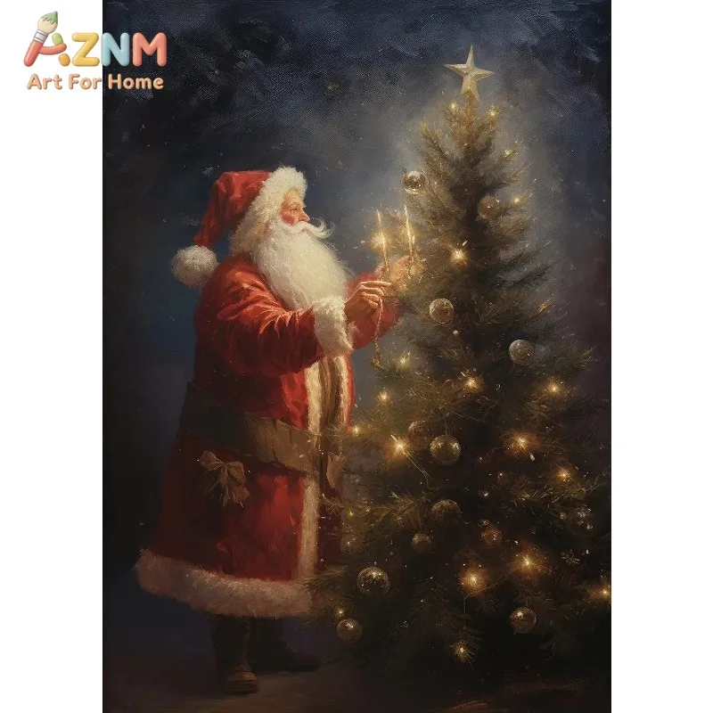 Vintage Santa Claus Canvas Wall Art Christmas Fireplace Stocking Old Book Poster Unframed Canvas Painting for Living Room Holida