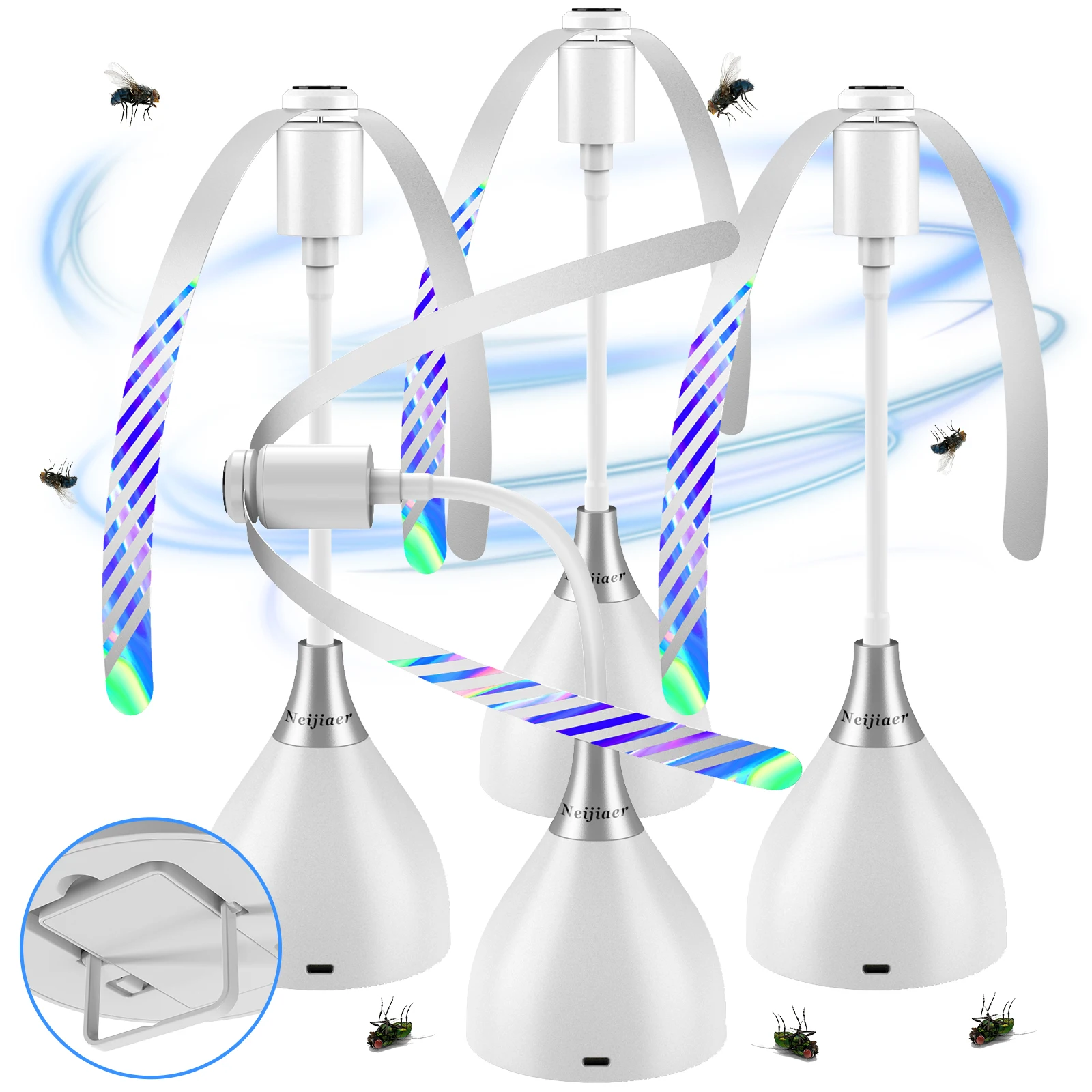 Fliegenabwehr-Ventilatoren für Tische, Fliegenabwehrventilator mit weichen Rotorblättern, USB- oder batteriebetrieben, geräuschlos und tragbar, für Picknick, Grillparty