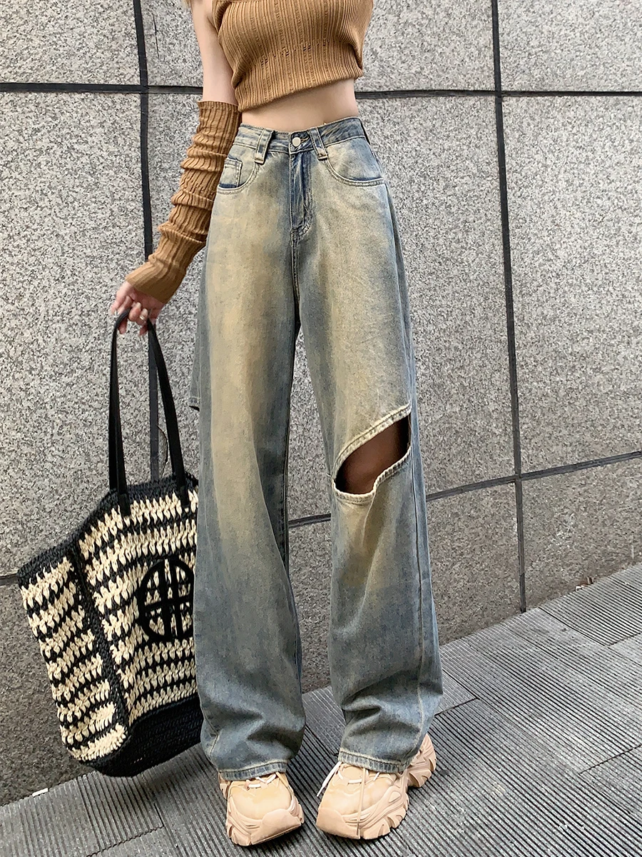 

2024 Women's Pants Loose Trousers Retro Loose Wide Leg High Waist Washed Spring Autumn Jeans New Female Ladies Style News G149