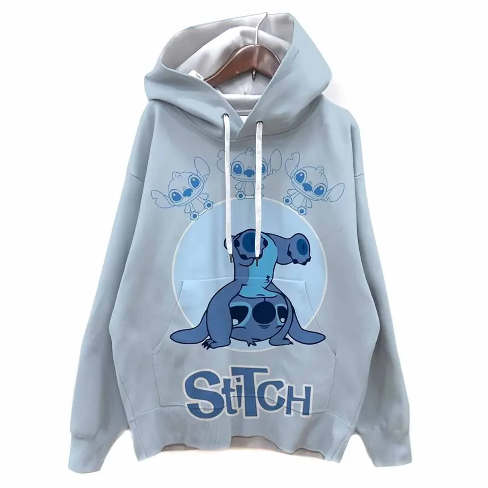 ディズニーステッチプリントスウェットパーカー女性ファッションストリート特大 O ネックパーカー原宿女性プルオーバー女性服