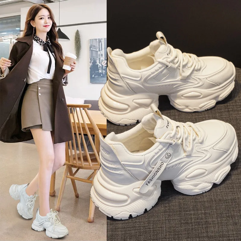 

Женские кроссовки в стиле Dad Shoes на толстой подошве, повседневные спортивные танцевальные туфли, осенняя новинка, увеличенная высота, амортизация под стопой