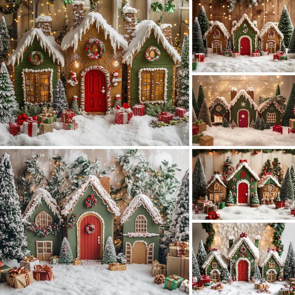

Sweet Christmas Photography Background Gingerbread House Winter Snow Candy Gifts Decor Xmas Tree Kids' Shoots Portrait Backdrop