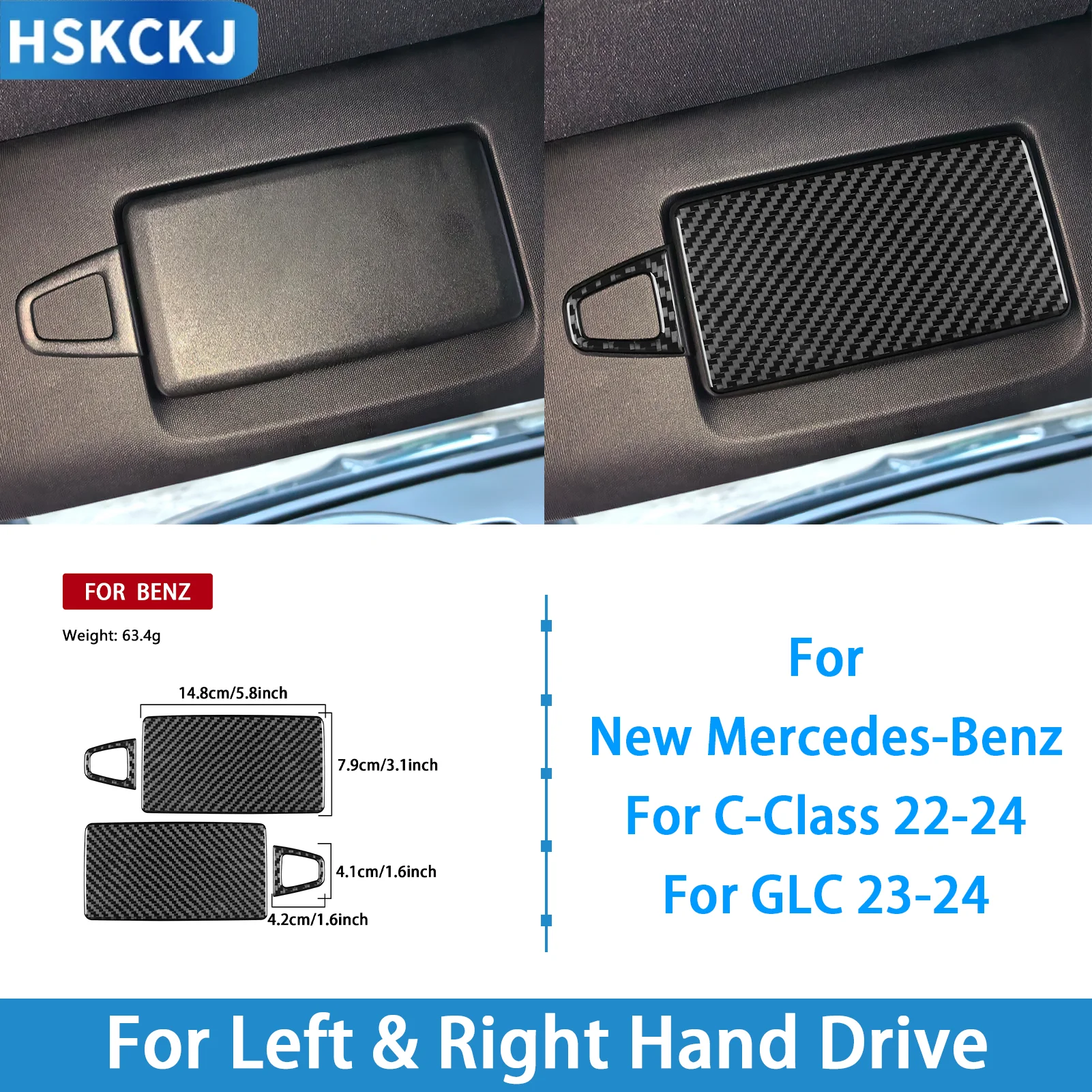 For Mercedes-Benz C-Class 22-24 GLC 23-24 Carbon Fiber Sun Visor Vanity Mirror Frame 4PCS Car Interior Decoration Sticker