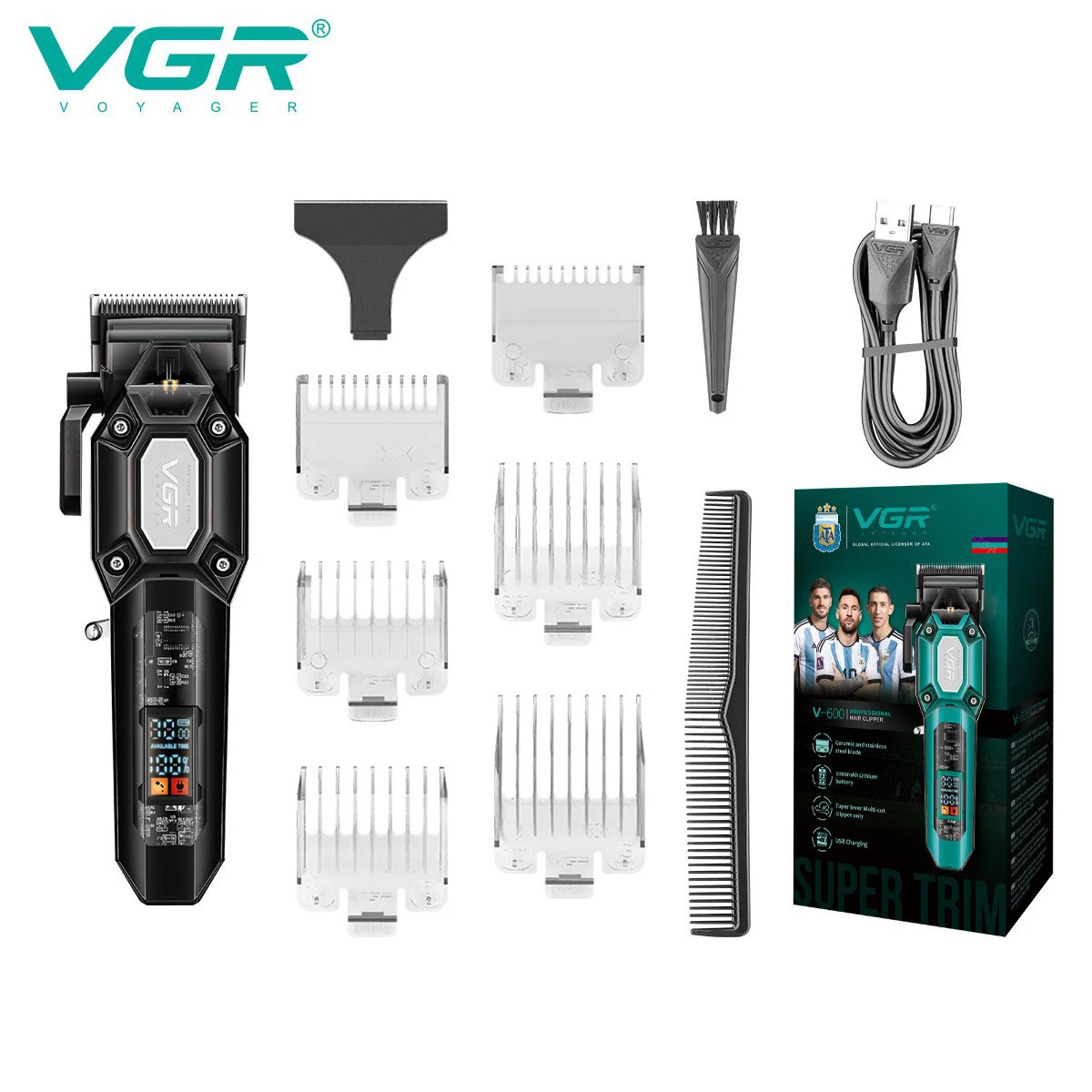Электрическая машинка для стрижки волос VGR 600, прозрачный триммер для волос на теле, светодиодный интеллектуальный цифровой дисплей, электрические ножницы, мощная мощность c