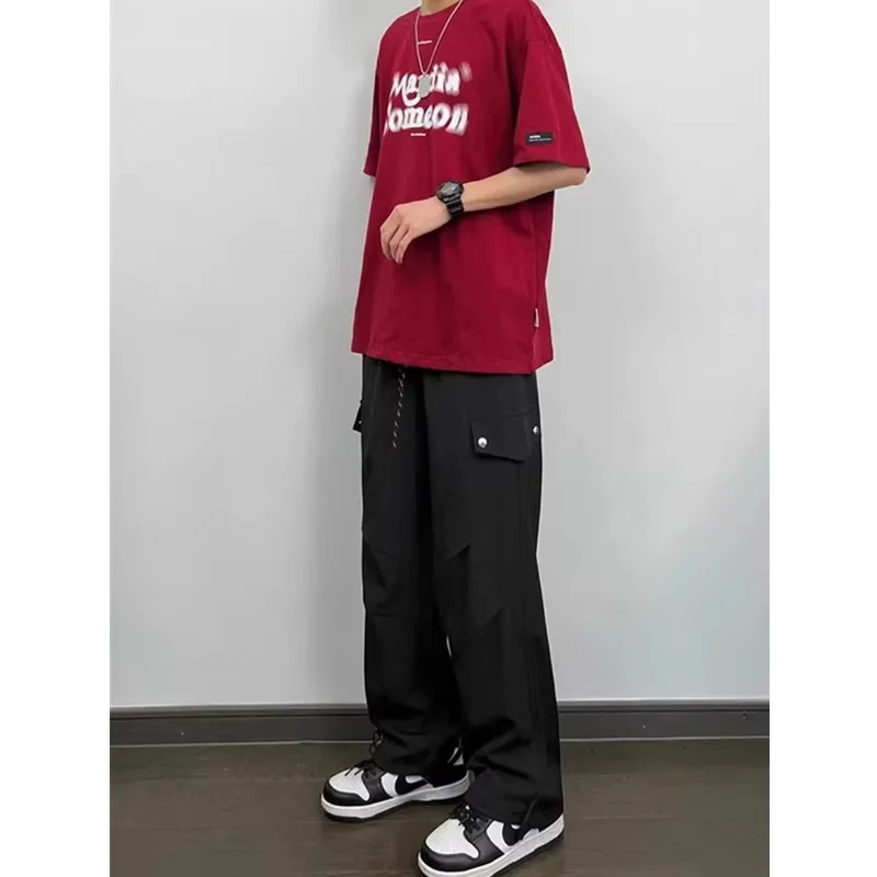 

Summer pure cotton work pants for men with multiple pockets loose fit in large size straight leg casual pants spring and autu