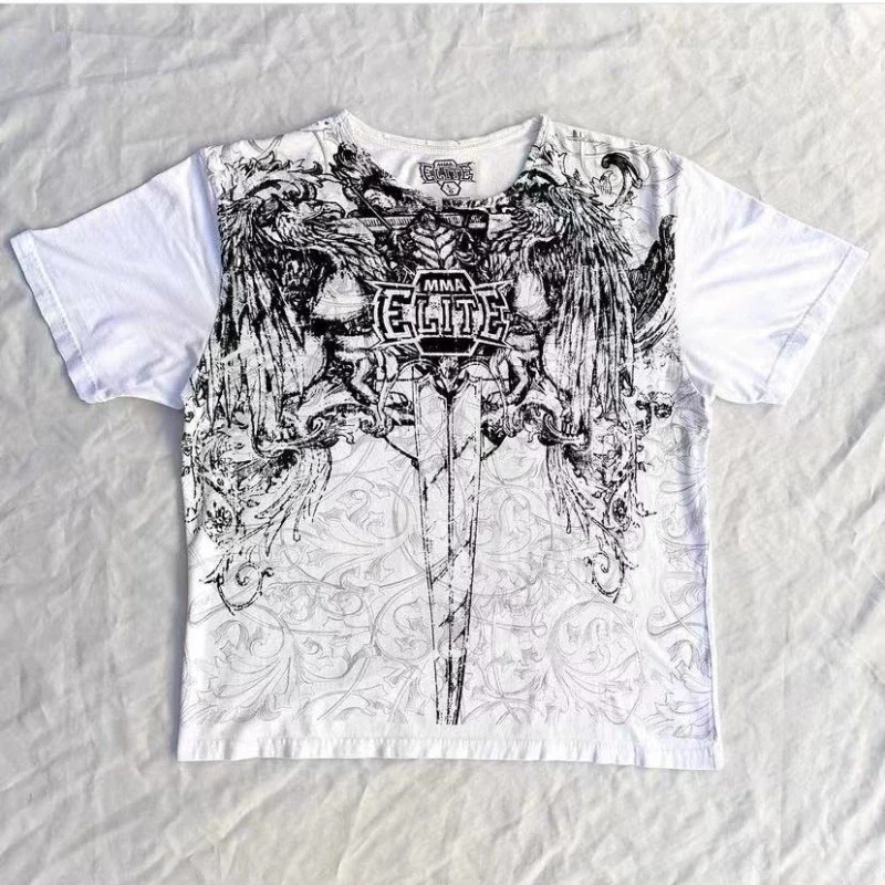 Camiseta holgada de manga corta para hombre, camisa con estampado de Calavera, estilo gótico, americano, retro, oscuro, lo último, y2k, verano, 2024