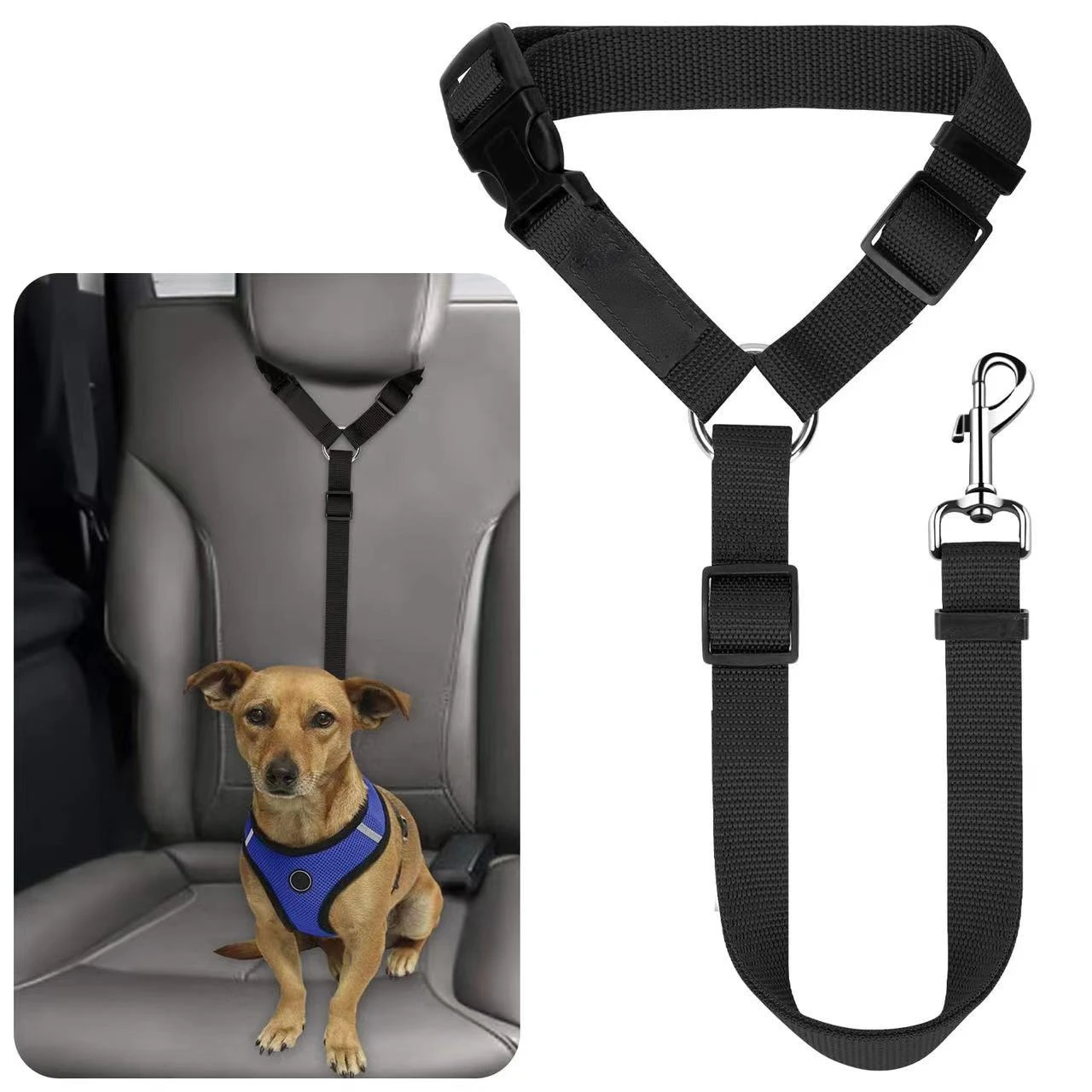 Solid Color Two-in-one Pet Car Seat Belt Nylon Lead Leash Backseat Safety Belt Adjustable Dogs Harness Collar Pet Accessories