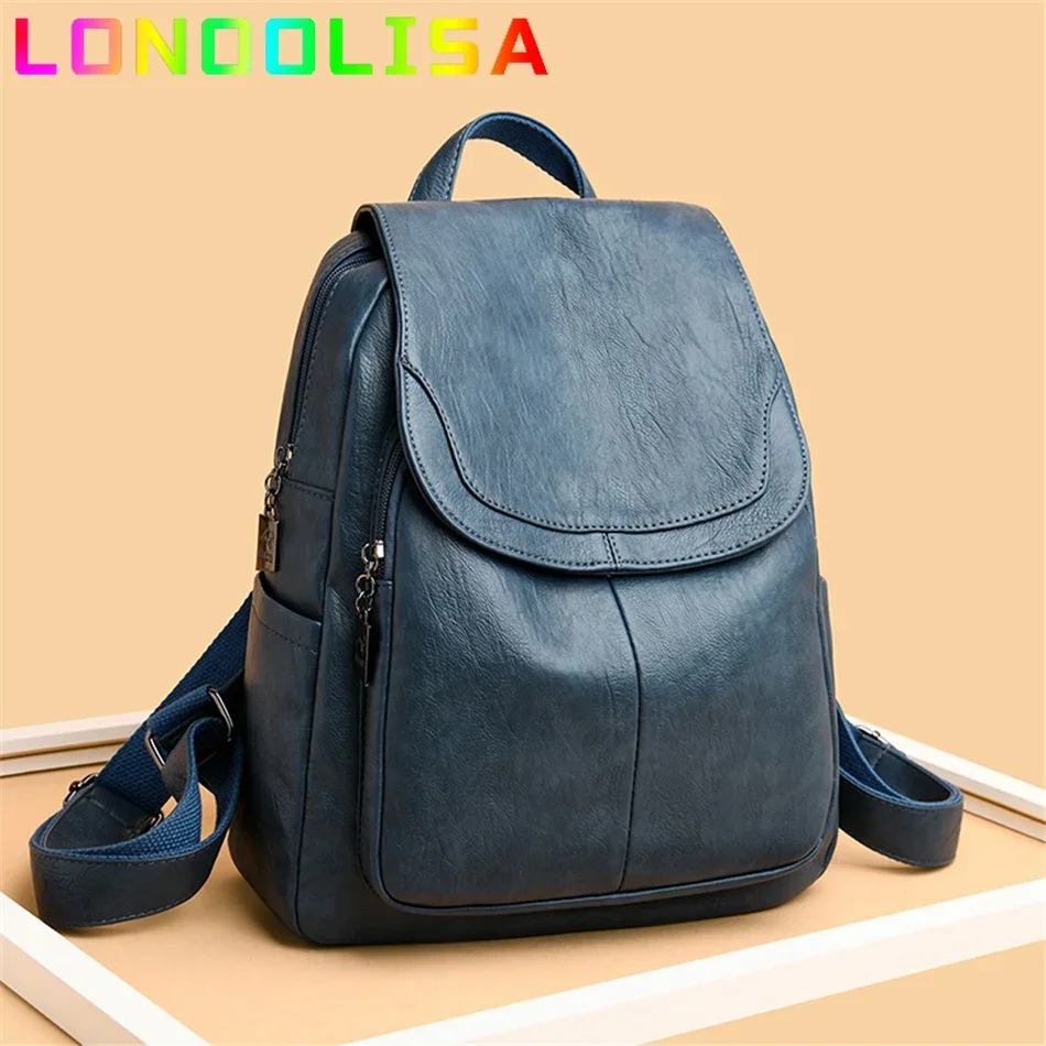 High Quality Soft Leather Backpacks Purses for Women Casual Daypack Vintage Bagpack School Bags for Teen Girls Mochilas Rucksack