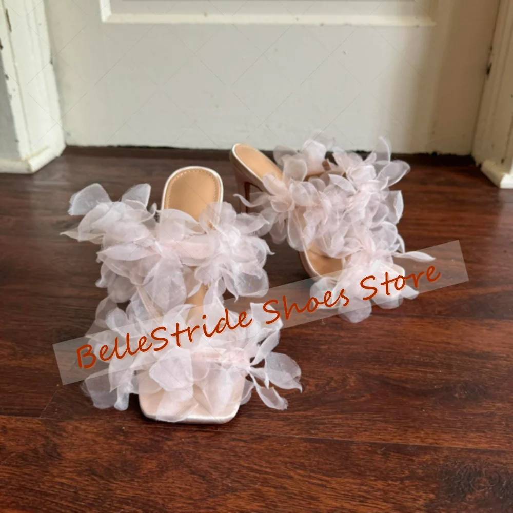 Różowe ażurowe pantofelki z ozdobnymi płatkami, odkryte palce, modne damskie buty, szpilki, wysokie obcasy, na imprezę, bankiet, randkę, 2025, Zapatos Para Mujere