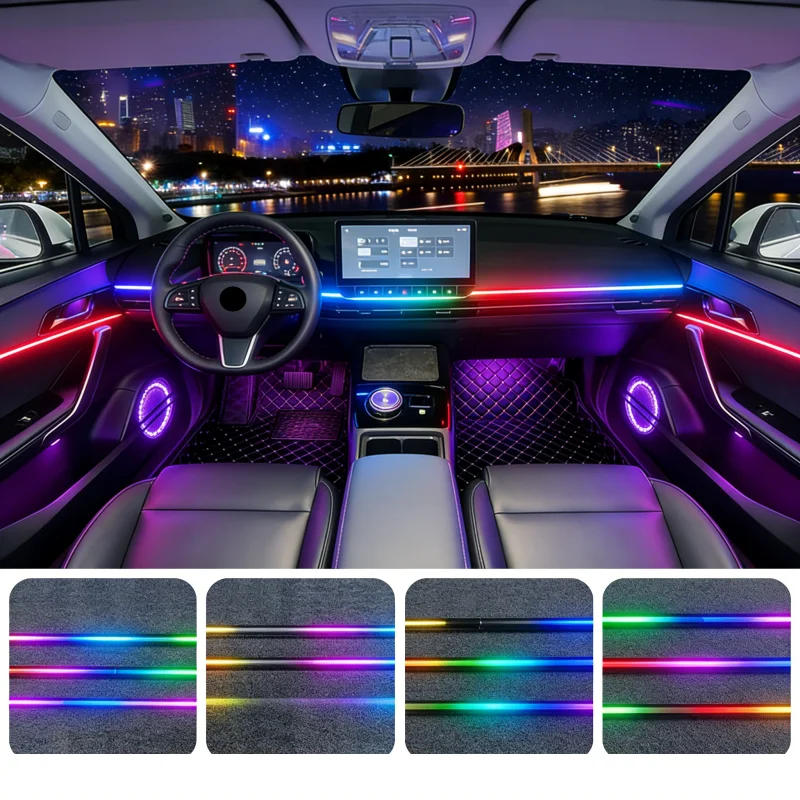 10-18インチ-1-ledアクリル車内雰囲気ライト-rgb-64-213色シンフォニーアクリル-appストリーマー雰囲気ランプキット-ワンゾーン-デュアルゾーン