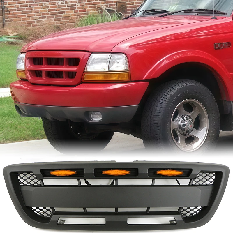 

Front Bumper Grill With Led Lights Auto Parts Grille Modification Fits For 1998 1999 2000 Ford Ranger Grille