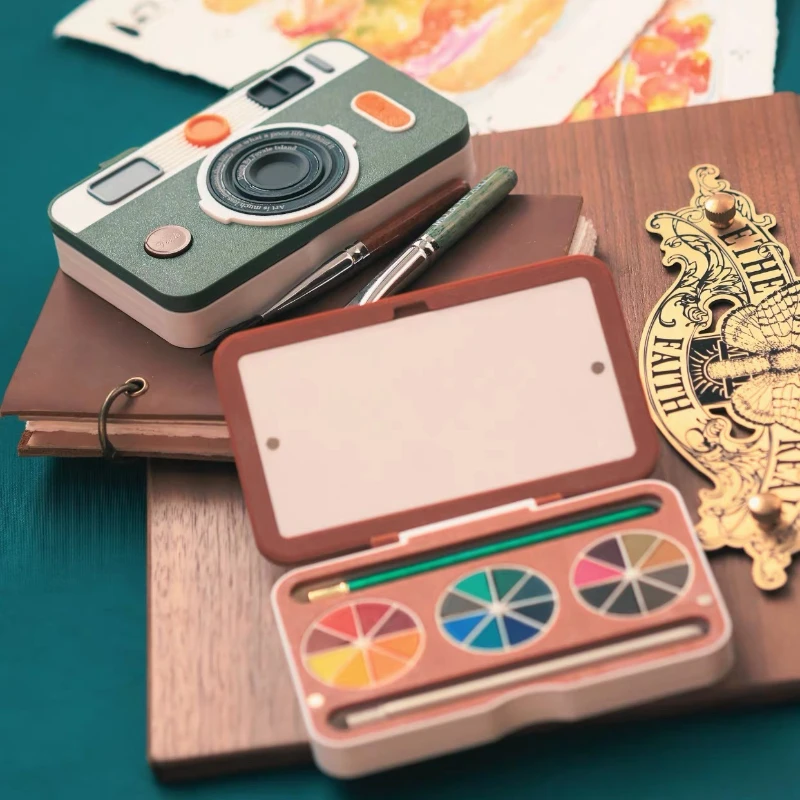 Holbein Opaque Watercolor 24-color Cake Plate 1/8 Portable Travel Packaging Camera Shape Paint Box College Student Art Supplies
