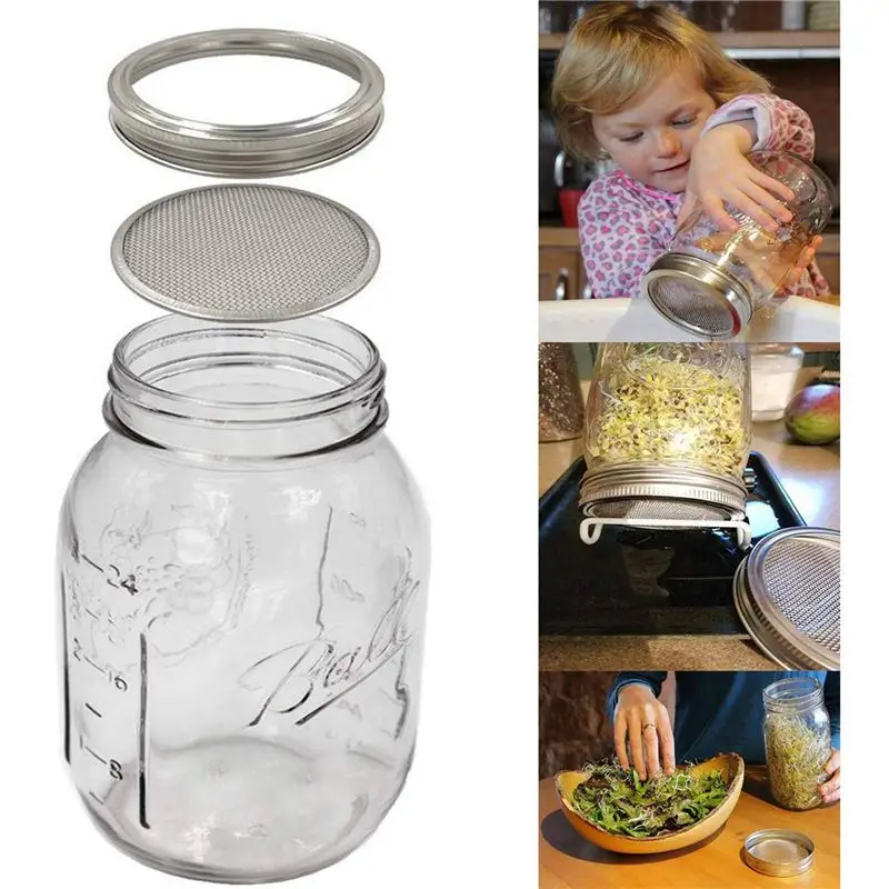 AS60-Set Of 8 Stainless Steel Sprouting Jar Lid Kit For Superb Ventilation Fit For Wide Mouth Jars Canning Jars